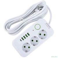 Amper сетевой удлинитель, 4,0м, 3 розетки, 3*0,75мм, 10А, 2500 Вт, 4usb, 1Type-C, белый. [JH-1074U-4W]