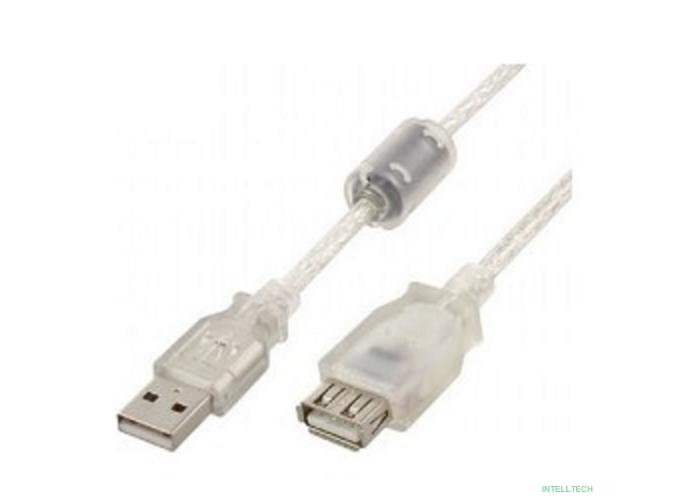Cablexpert Кабель удлинитель USB2.0 Pro, AM/AF, 2м, экран, 2 феррит.кольца, прозрачный (CCF-USB2-AMAF-TR-2M)