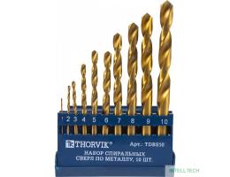 Thorvik TDBS10 Набор спиральных сверл по металлу HSS TiN в пластиковом кейсе, d1.0-10.0 мм, 10 предметов