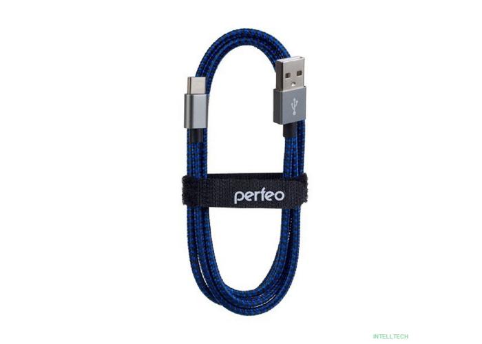 PERFEO Кабель USB2.0 A вилка - USB Type-C вилка, черно-синий, длина 3 м. (U4904)