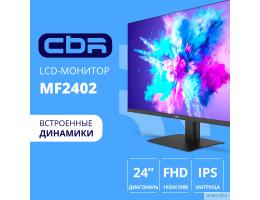 CBR LCD Монитор 23.8" MF-2402 безрамочный, IPS, FHD 1920x1080, 100Гц, Динамики 2*3W, 1*DP, 1*HDMI, 1*VGA, внешний БП, FreeSync, черный, кабель 1* HDMI 1.5м в комплекте [LCD-MF2402-OPC]
