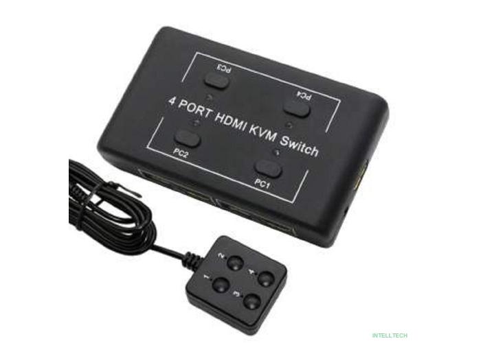ORIENT HS41, HDMI KVM переключатель на 4 устройства, порты HDM + 2xUSB (клавиатура+мышь), поддержка 4K@30Hz, кнопка переключения на проводе 1.2 м, не требуется внешнее питание (31067)