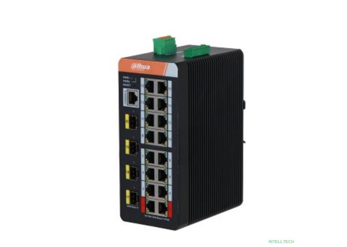 DAHUA DH-IS4420-16GT-240 20-портовый гигабитный управляемый коммутатор с PoE, промышленное исполнение, 16xRJ45 1Gb, 4xSFP 1Gb, суммарно 240Вт, коммутация 56 Гбит/с, MAC-таблица 8К
