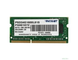 Patriot DDR3 SODIMM 4GB PSD34G1600L81S (PC3-12800, 1600MHz, 1.35V)