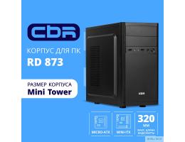 CBR Корпус mATX Minitower RD873, без БП, 2*USB 2.0, HD Audio+Mic, Black [PCC-MATX-RD873-WPSU]