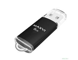 Maxvi USB Drive 8GB MP black, монолит с колпачком, металл + ABS пластик, USB 2.0