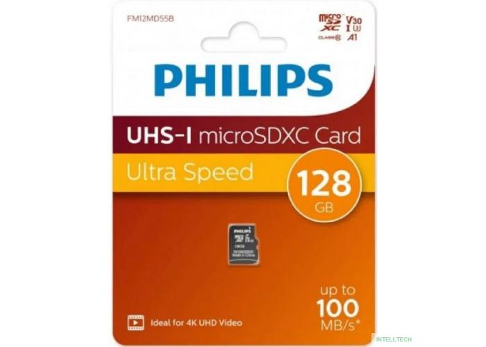 Micro SecureDigital 128GB Philips High Speed  microSDHC Class UHS-I U3, V30, A1, 100MB/s