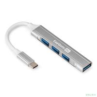 Exegate EX298168RUS USB-Хаб (концентратор) 4-в-1 ExeGate DUB-3213C (кабель-адаптер USB3.0 Type-C --> 3xUSB2.0, 1xUSB3.0, Plug&Play, Серебристый)