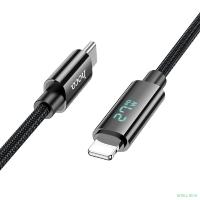 HOCO Кабель USB2.0 Hoco Type-C/Lightning, 2.4А, 27Вт, с дисплеем, U125, 1.2м, черный, коробка