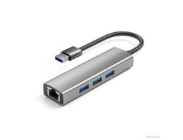 ORIENT JK-340N, разветвитель-сетевая карта USB 3.2 Gen1 (5 Гбит/c), порты: 3xUSB-A + RJ45 Gigabit Ethernet, RTL8153, 100/1000 Мбит/с, кабель USB Type-A, алюминиевый корпус, серебристый (33308)