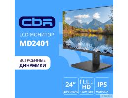 CBR LCD Монитор 23.8" MD-2401 безрамочный, IPS, FHD 1920x1080, 100Гц, Динамики 2*3W, HAS, Pivot, 1*DP/1*HDMI, внутренний БП, FreeSync, черный, кабель HDMI 1.5м в комплекте [LCD-MD2401-OPC]
