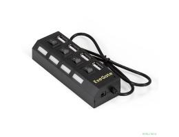 Exegate EX293977RUS USB-Хаб (концентратор) ExeGate DUB-42SW (кабель-адаптер USB2.0 --> 4xUSB2.0, кнопки включения/отключения для каждого порта, Plug&Play, черный)
