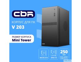 CBR Корпус mATX Minitower V203, без БП, 1*USB 3.0, 1*USB 2.0, HD Audio+Mic, Black [PCC-MATX-V203-WPSU]