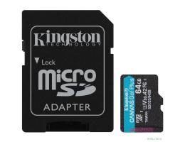 Micro SecureDigital 64GB Kingston Canvas Go Plus, UHS-I, U3, V30, A2, с адаптером