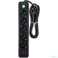 Amper сетевой удлинитель, 4,0м, 5 розеток, 10А, 2500 Вт, 3usb, черный. [JH-1033U-4B]