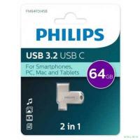 PHILIPS USB Drive 64Gb PHILIPS 2-in-1 USB 3.2 USB C, OTG, USB 3.2/Type-C, Металл, 100 MB/s