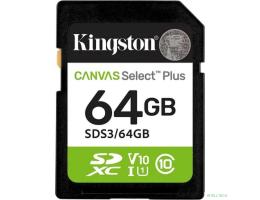 SecureDigital 64GB Kingston SDS3/64GB Canvas Select Plus V10 w/o adapter