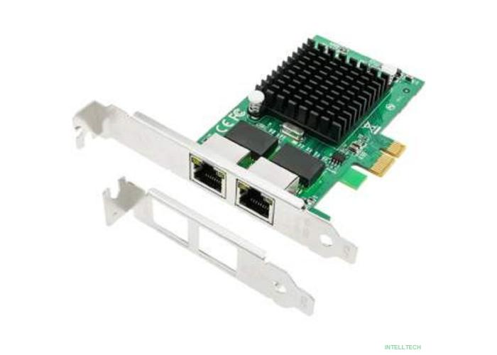 ORIENT XWT-INT82L2PE, Сетевая карта PCI-Ex1 v1.0a 2xRJ45 Gigabit Ethernet, Intel 82571GB chipset, 1 Гбит/с, 2 планки крепления в комплекте (31282)
