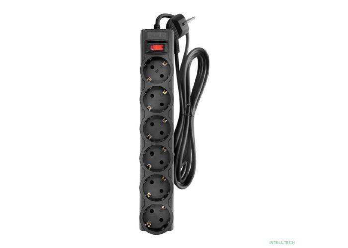 CBR Сетевой фильтр CSF 2606-3.0 Black, 6 евророзеток, длина кабеля 3 метра, цвет чёрный (пакет)