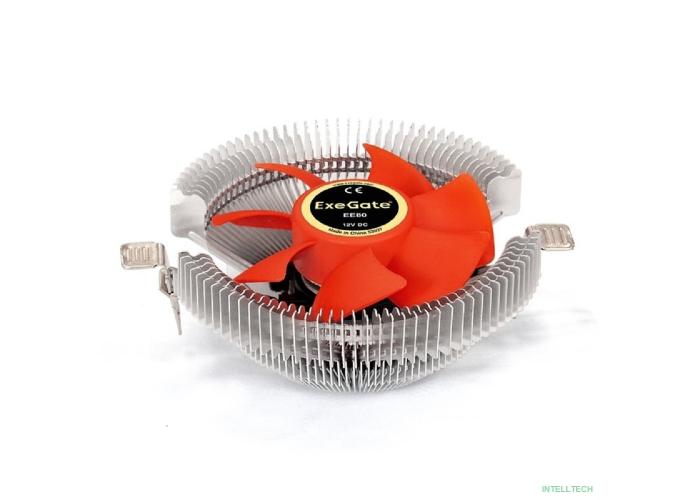 Exegate EX286144RUS Кулер ExeGate EE80 (Al, LGA775/1150/1151/1155/1156/1200/1700/AM2/AM2+/AM3/AM3+/AM4/FM1/FM2/754/939/940, TDP 65W, Fan 80mm, 2000RPM, Hydro bearing, 3pin, 22db, 205г,