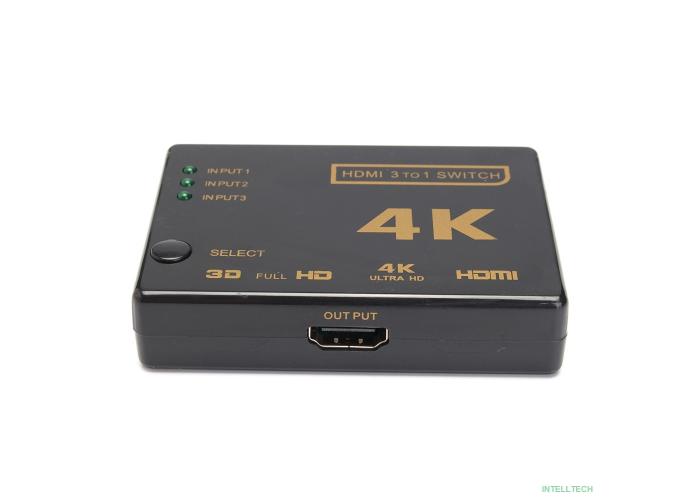 ORIENT HDMI 4K Switch HS0301H-IR 3->1, HDMI 1.4/3D, UHDTV 4K(3840x2160)/HDTV1080p/1080i/720p, HDCP1.2, внешний ИК приемник, пульт ДУ, питание от HDMI, пл.корпус (30675)