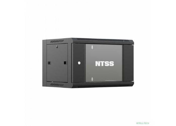 NTSS Шкаф настенный телекоммуникационный NTSS W 9U 600х450х500мм, 2 профиля 19, дверь стеклянная, боковые стенки съемные, задняя стенка, разобранный, черный RAL 9005 NTSS-W9U6045GS-BL