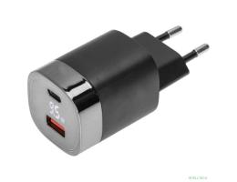 Rexant (18-2224) Сетевое зарядное устройство USB QC (30W) + Type C PD (33W), с дисплеем, чёрное