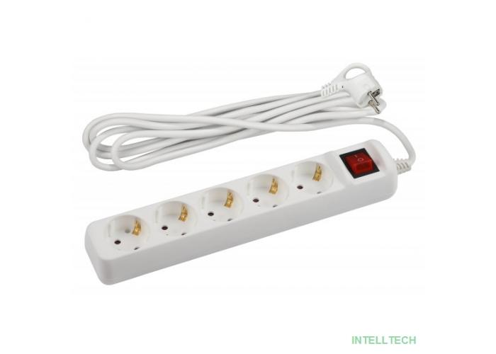 ЭРА Б0044045 Удлинитель электрический U-5es-5m-3x1,5 с заземлением с выключателем 5 розеток 5м ПВС 3x1,5мм2 16А