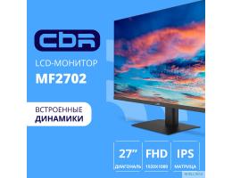 CBR LCD Монитор 27" MF-2702 безрамочный, IPS, FHD 1920x1080, 100Гц, Динамики 2*3W, 1*DP, 1*HDMI, 1*VGA, внешний БП, FreeSync, черный, кабель 1* HDMI 1.5м в комплекте [LCD-MF2702-OPC]