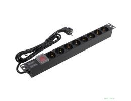Exegate EX280843RUS Блок розеток ExeGate ServerPro PDU-19H804 Al-8S-EU2.5-SW, 19",1U,алюм, 8Schuko, евровилка, 2.5м