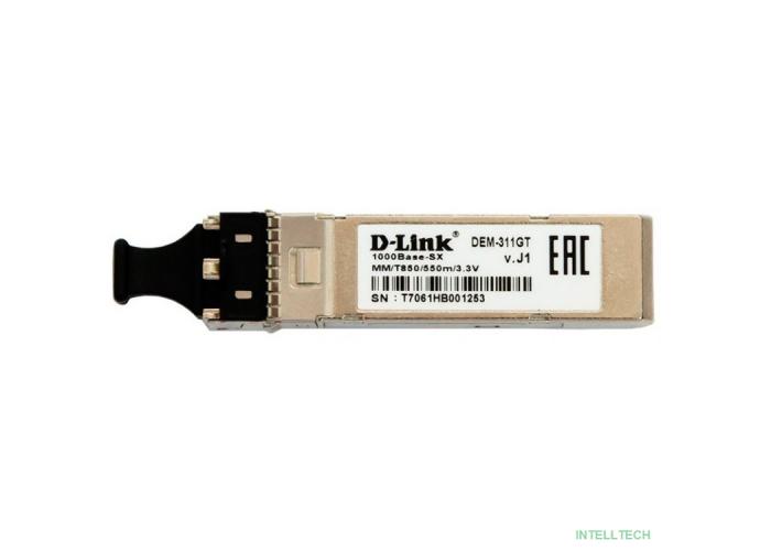 D-Link 311GT/A1A SFP-трансивер с 1 портом 1000Base-SX для многомодового оптического кабеля (до 550 м, разъем Duplex LC)