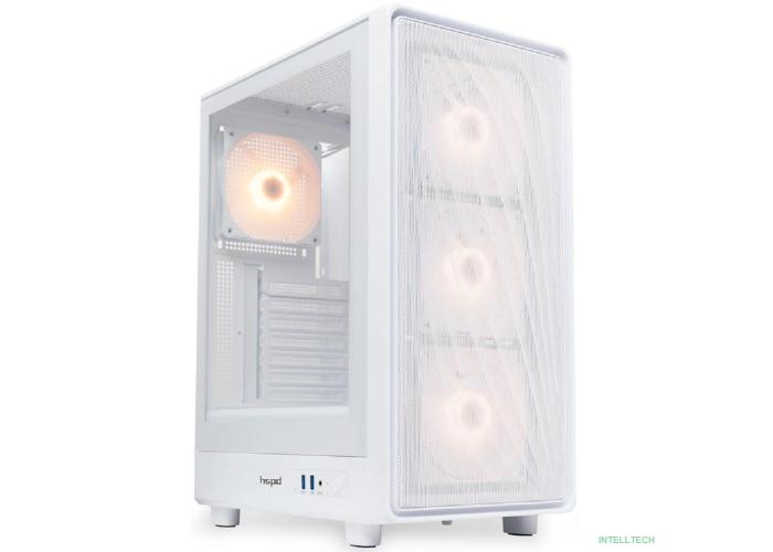 Case HSPD M510, Mesh Mid Tower, White, TG, 0.5 SPCC, 4x120mm ARGB (Orbis F1) ATX, mATX, mITX 180/280/160mm 1x2.5