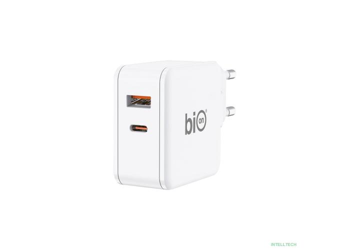 Bion Сетевое Зарядное Устройство, GaN, USB-A + USB-C, PowerDelivery, 65 Вт, белый [BXP-GAN-PD-AC-65W]