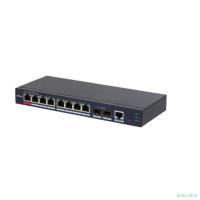 DAHUA DH-S4210-8GT-110 10-портовый гигабитный управляемый коммутатор с PoE, уровень L2, 8xRJ45 1Gb PoE, 2xSFP 1Gb, суммарно 110Вт, коммутация 20 Гбит/с, MAC-таблица 8К, металл