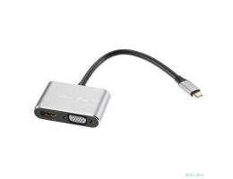VCOM TUC055  Кабель-концентратор USB3.1 TypeCm -->HDMI+USB3.0+PD+VGA Alum Grey 4K@30Hz, Telecom<TUC055>[6926123465530]